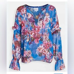 Misa Los Angeles Capriana Floral Ruffle Blouse Top XS